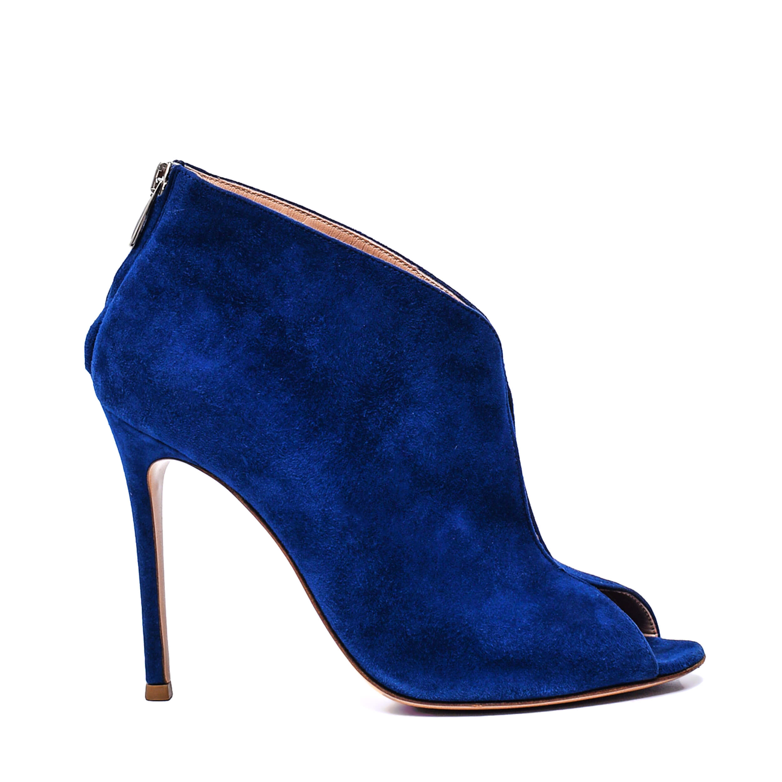 Gianvito Rossi - Blue Suede Vamp Peep Toe Booties / 38